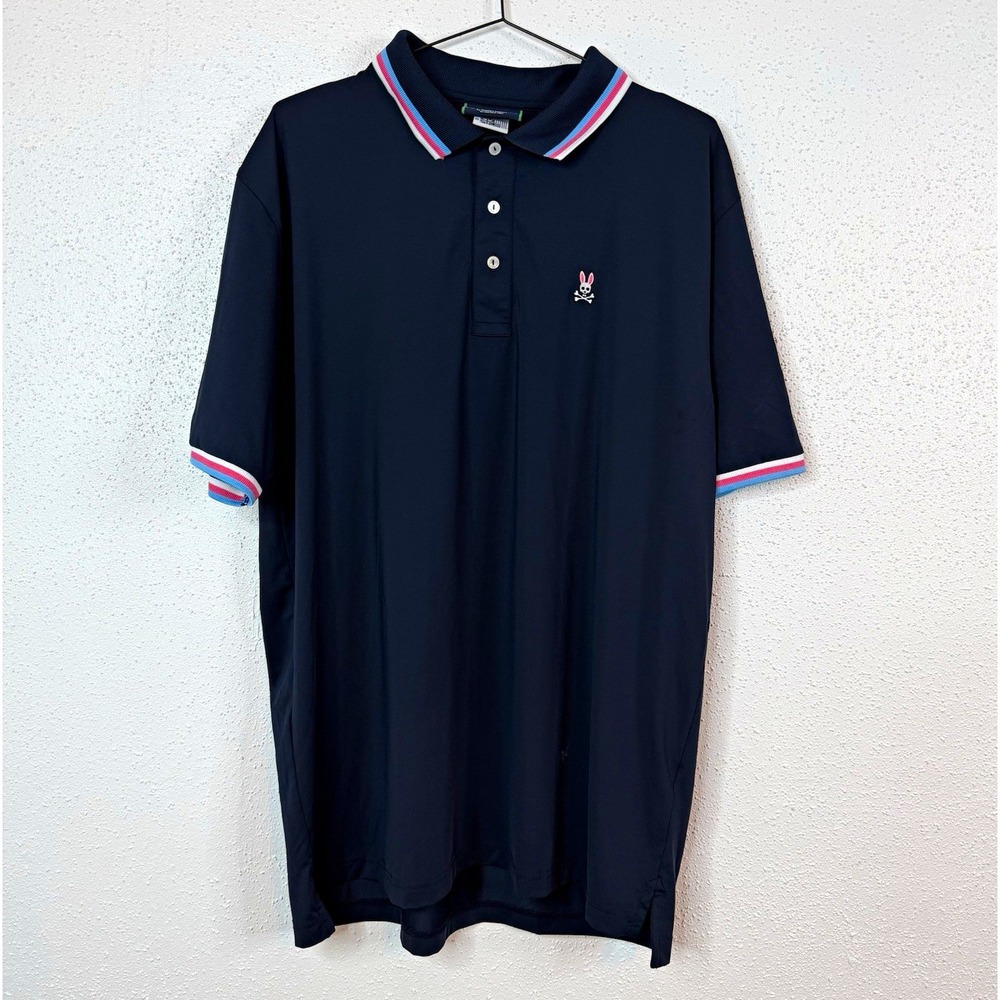Psycho Bunny Men's Navy Knit Short Sleeve Polo Shirt Size 8 Embroidered Logo